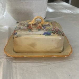 French Country Covered Dish Stained Crazed Pretty Butter Server